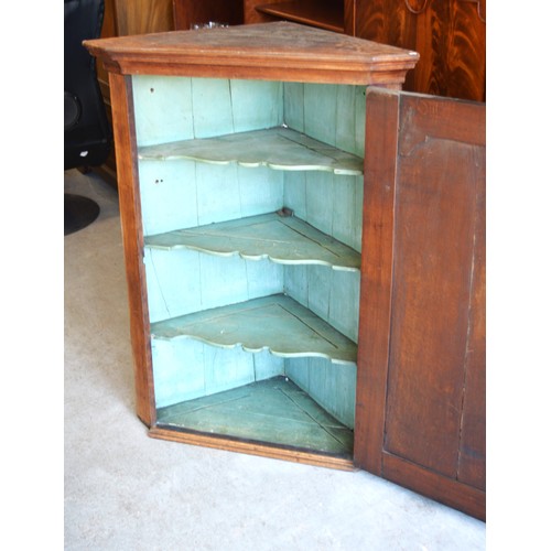 162 - Georgian Oak Hanging Corner Cupboard with Brass 