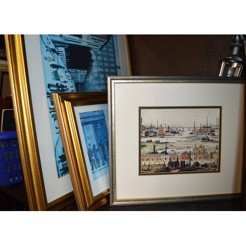 174 - Four Framed and Mounted Prints (Three Blue Faded), and One Brilliant Colour