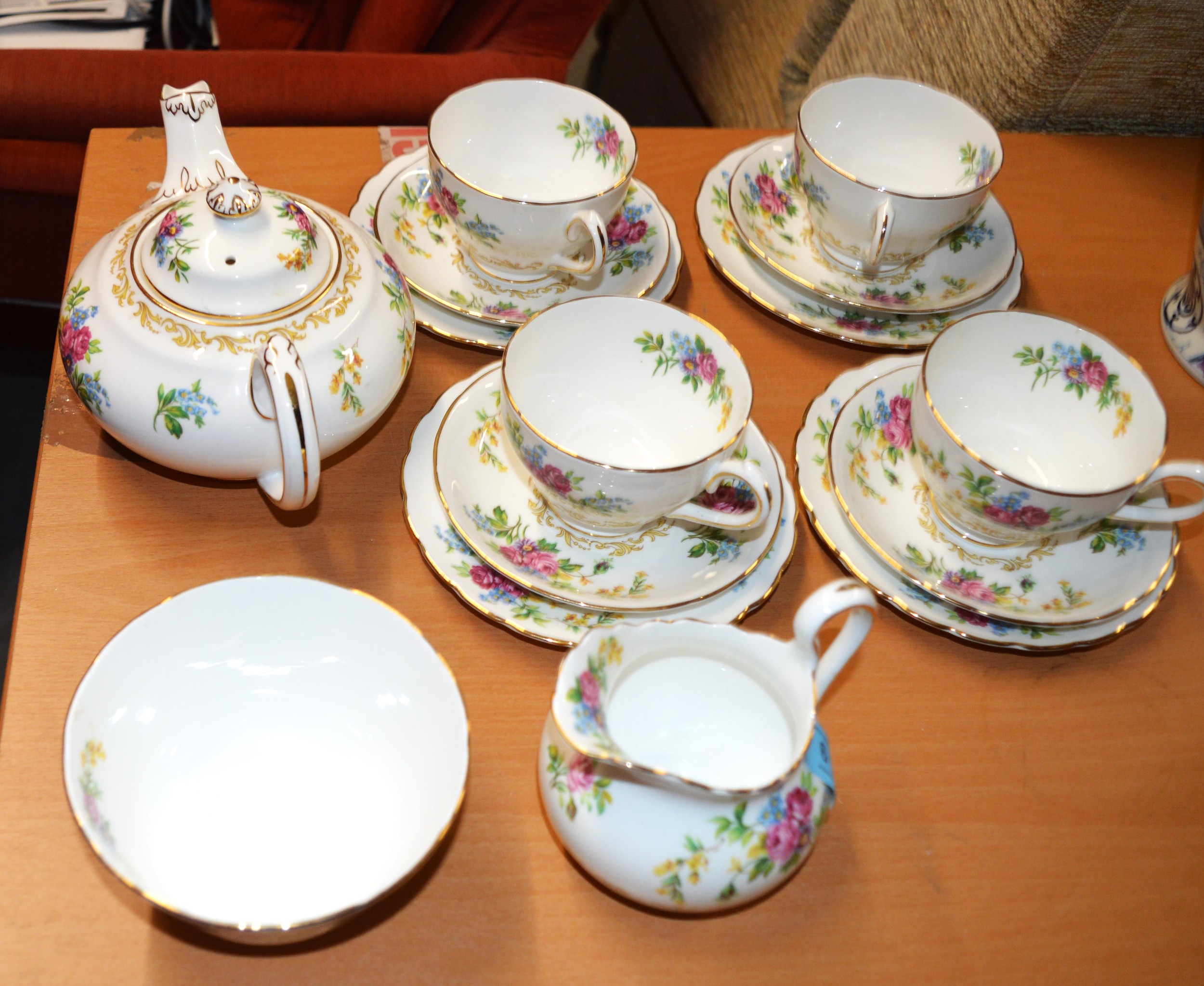 A Royal Chelsea Bone China Tea Set including Tea Pot, Milk Jug, Sugar ...