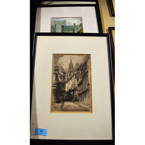319 - Three Urban Scene Etching Prints by F Robson - in Ebonised Frames