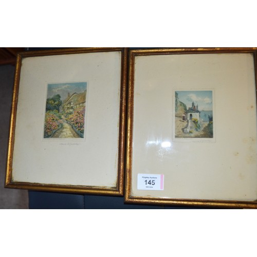 39 - Two Framed and Signed Antique Coloured Etchings Signed Claude Hamilton Rowbotham: 