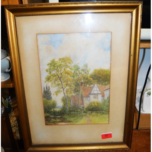 49 - Framed Watercolour of a Country Cottage