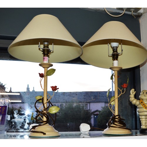 99 - Pair of Ornate Metal-Ware Table Lamps with Shades