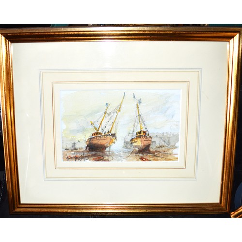 184 - Gilt-Framed and Mounted Watercolour Signed by Ben Maile (Boat Scene)