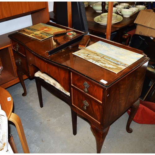 201 - An Austinsuite Art Deco Walnut Dressing Table with Mirror, Plus a Stag Stool