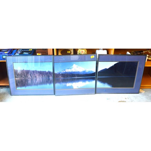 55 - Triptych  of a Mountain Scene Under Glass