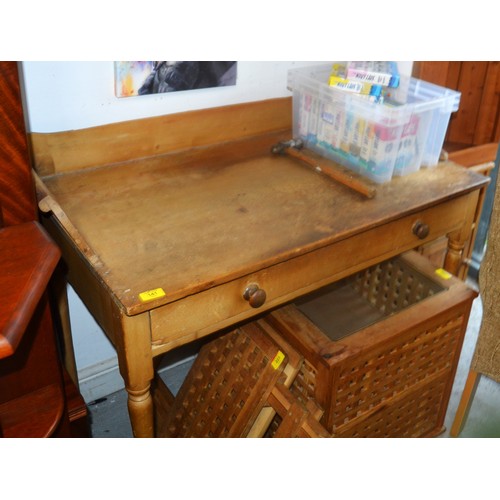 141 - Antique-Pine Desk having One Wide Drawer and Slender Tapering Legs (One Leg Fire Charred) - Total Wi... 