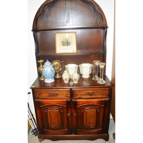 137 - Carved Oak Lancashire Dresser having Domed Top, Two Drawers and Two Cupboards