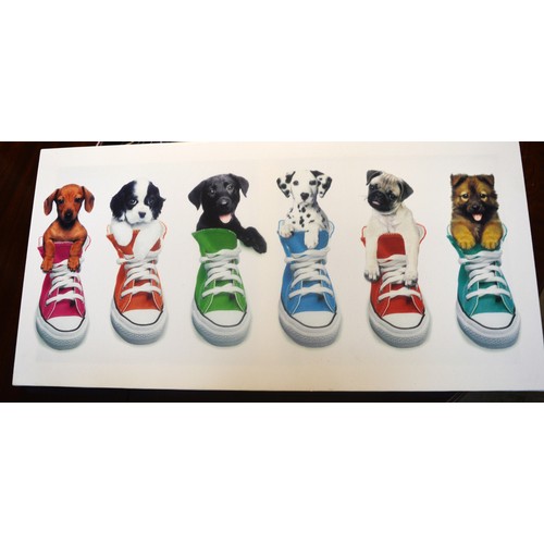 153 - Stretched Canvas Artwork Print of Puppies in Shoes - 24