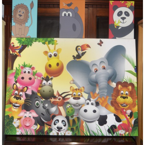 152 - Selection of Stretched Canvas Children's (Comical Animal Themed) Artworks - One is 39