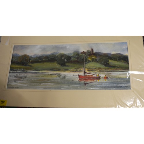 188 - Unframed, Mounted, Oil Painting of a Sailing Dinghy by Richard T Cox - Total Width 24