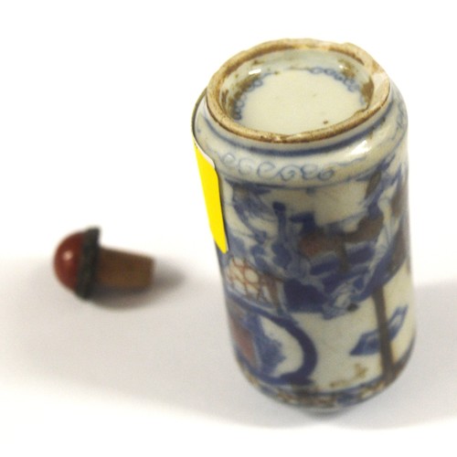 308 - Blue-Ware Oriental Scent Bottle - Chips on Base Rim- approx. 200 years old