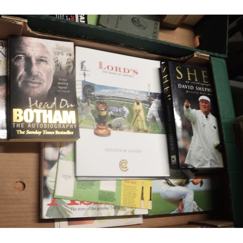 27 - Two Trays of Cricketing Books with Books on Lords, Umpires etc