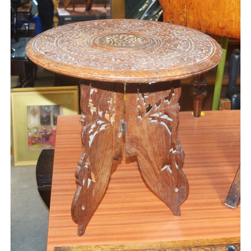 48 - Folding Carved Wood Indian Table