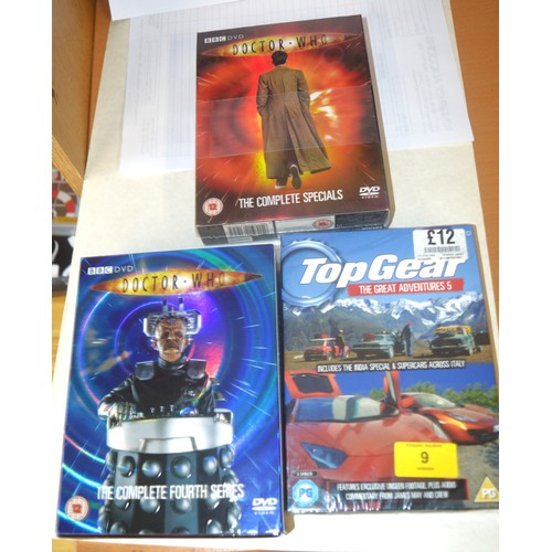 9 - Three Box-Sets of DVDs:  Doctor Who and Top Gear