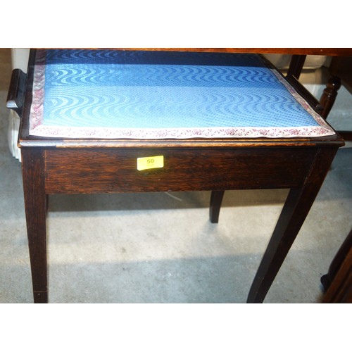 50 - Lift Up Blue Upholstered Piano Stool with a large quantity of sheet music