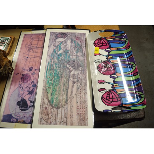 51 - Two Margaret MacDonald MacKintosh Prints, a MacKintosh Tray and MacKintosh Style Earrings