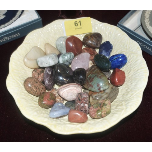 61 - Small China Bowl filled with Polished Semi-Precious Stones