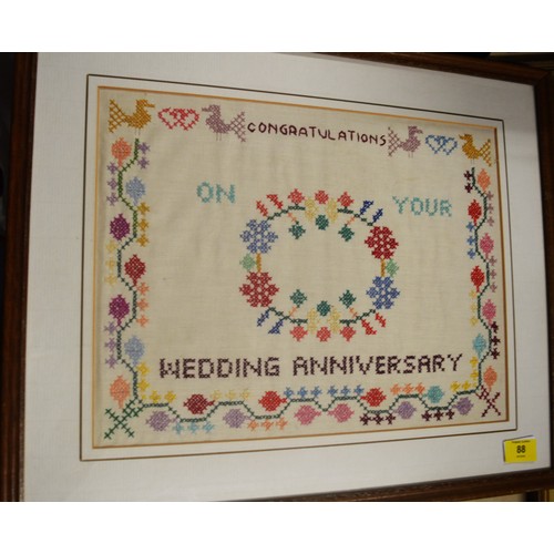 72 - Framed and Mounted (under glass) Cross-Stitch Artwork for a Wedding Anniversary - 21