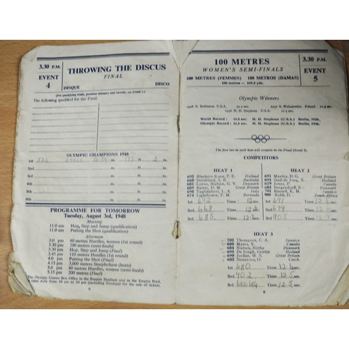 3 - 1948 Olympic Games.  Athletics Programme (Distressed copy)