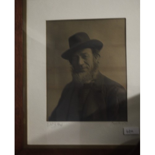 201 - An Oak Framed and Mounted Sepia Tinted Photograph of an unknown Newcastle elderly male signed by the... 