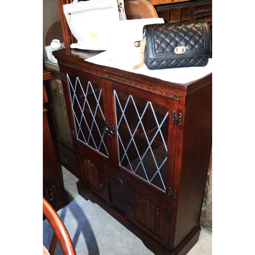 205 - Oak Linenfold Leaded Glass Two-Door Cabinet