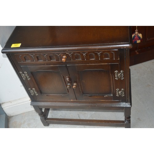 206 - Carved Oak Haberdashery Cabinet with Stylised Hinges