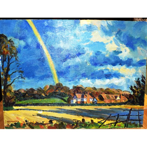 58 - Oil on Board Painting by Keith Gardner RCA - Rainbow Over Hillbark Farm, Frankby, Wirral - 16