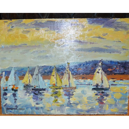 61 - Oil on Board Painting by Keith Gardner RCA - Evening Dinghies - West Kirby, 1982 - 11