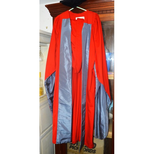 75 - A Liverpool University Department of Chemistry Doctrinal Red Gown with the front and sleeves fringed... 