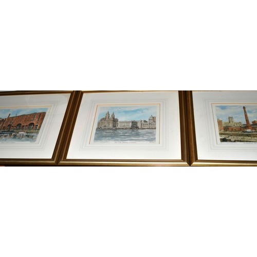 78 - Three Framed and Mounted Signed (indecipherable) Limited Edition Prints of the Liverpool Waterfront