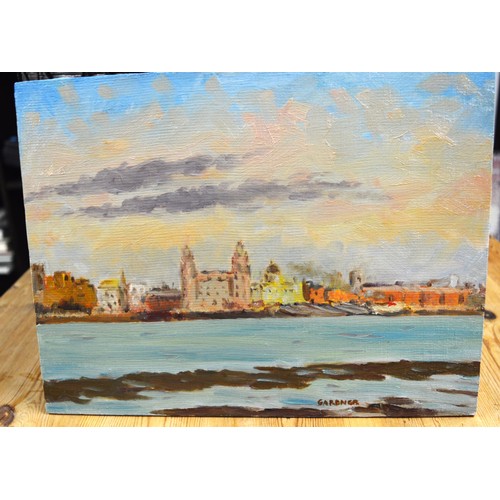 84 - Oil on Board Painting by Keith Gardner RCA - Evening Liverpool Waterfront - 12