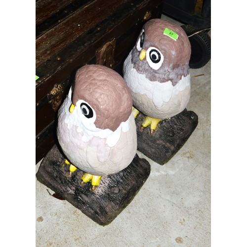 113 - Two Cast Concrete Owls - having 12 Volt Wire Inserts