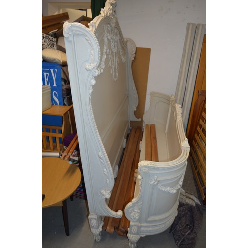 100 - A Louis XIII Style Bed Frame having Ornate Head and Foot with Carved Moulding Detail and Drop-In Sla... 