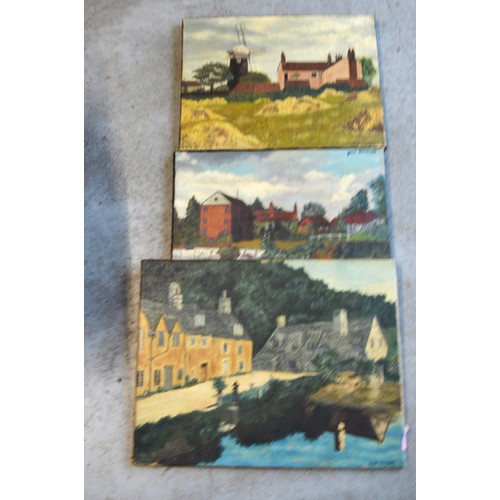 53 - Three Stretched Canvas Oils by John Hawksett of Village Scenes