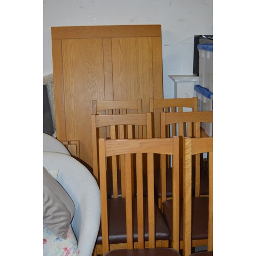 161 - Oak Extending Dining Table and Six Chairs (with Upholstered 