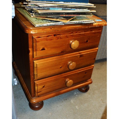 183 - Pine Three Drawer Bedside Chest