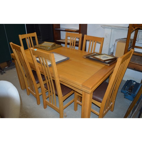 161 - Oak Extending Dining Table and Six Chairs (with Upholstered 