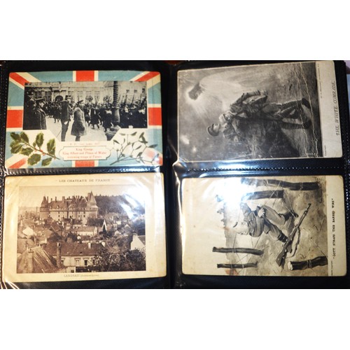 131 - A Twenty-Five Page A5 Album of WWI Ephemera including Postcards, Silks, Photographs, Maritime, Servi... 