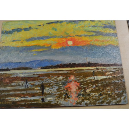 170 - Oil on Board by Keith Gardner RCA - Setting Sun Over Hilbre Island From Hoylake - 16