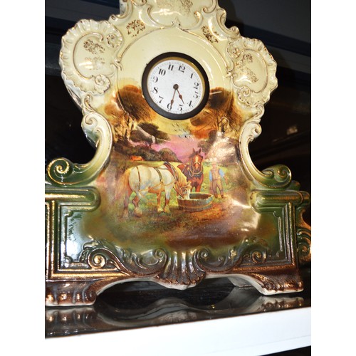 10 - Early 20th Century Hand-Painted Porcelain Clock with an agricultural scene