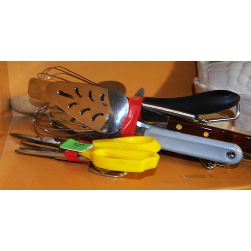 67 - Kitchen Utensils:  Good Quality Pairs of Scissors, Baking Whisks, Rolling Pin, Pizza Cutter, etc