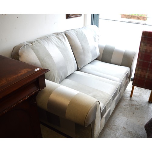 91 - Two-Seater Sofa in a Grey Broad Stripe - on Casters