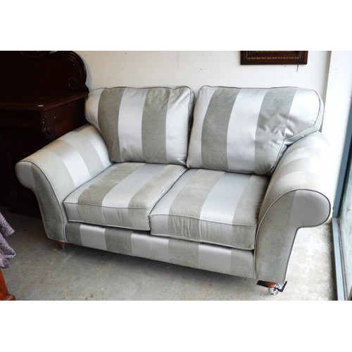 91 - Two-Seater Sofa in a Grey Broad Stripe - on Casters