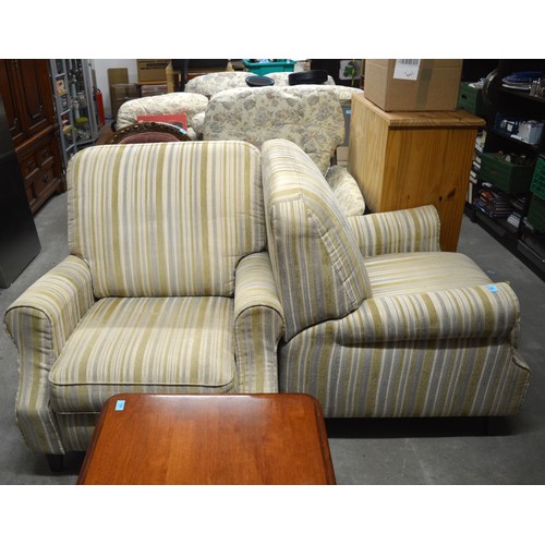 93 - Pair of Leggett & Platt Manual Recliner Armchairs upholstered in a Pale Lime Green and Cream Stripe ... 