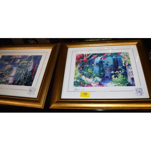 126 - Two Signed Gilt Framed Prints by Noel - of Monet's Garden and Spanish Villa