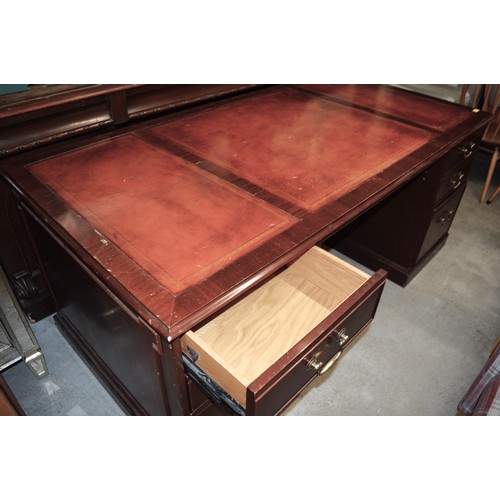 177 - Edwardian Six Drawer Twin Pedestal Desk with Tan Leather with Inkwell recess: 72