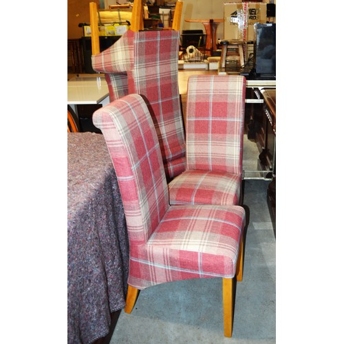 193 - Four Dining Chairs upholstered in a Plaid Patterned Fabric