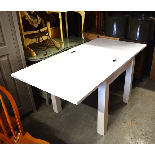 215 - IKEA Polished White Square Set Fold-Over Dining Table- 80cm square extending to 160cm by 80cm
(3 pic... 