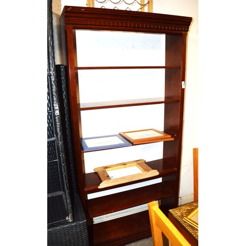 236 - Mahogany Six Shelf Open Bookcase with a Dentil Pediment